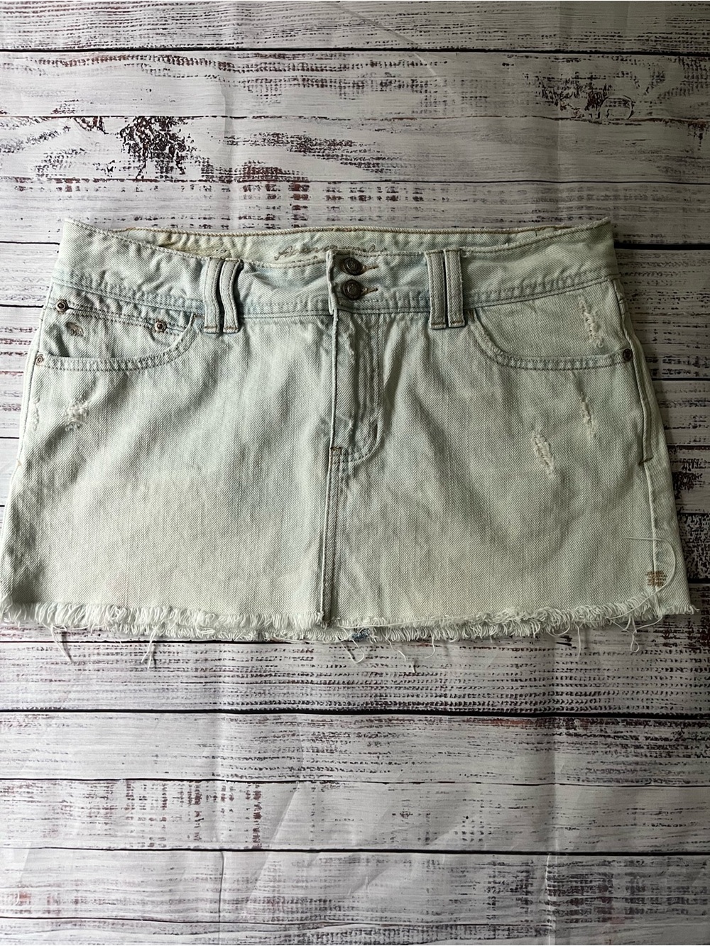 A&F Light Wash Distressed Denim Mini Skirt Size 10 Marked Irregular